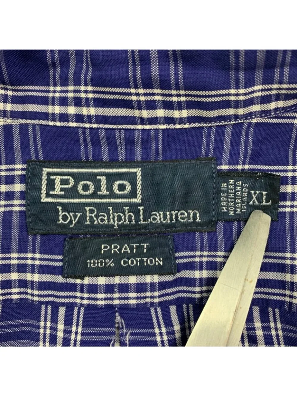 VTG Polo Ralph Lauren Men's 100% Cotton L/S Work Shirt Blue/White Plaid • XL